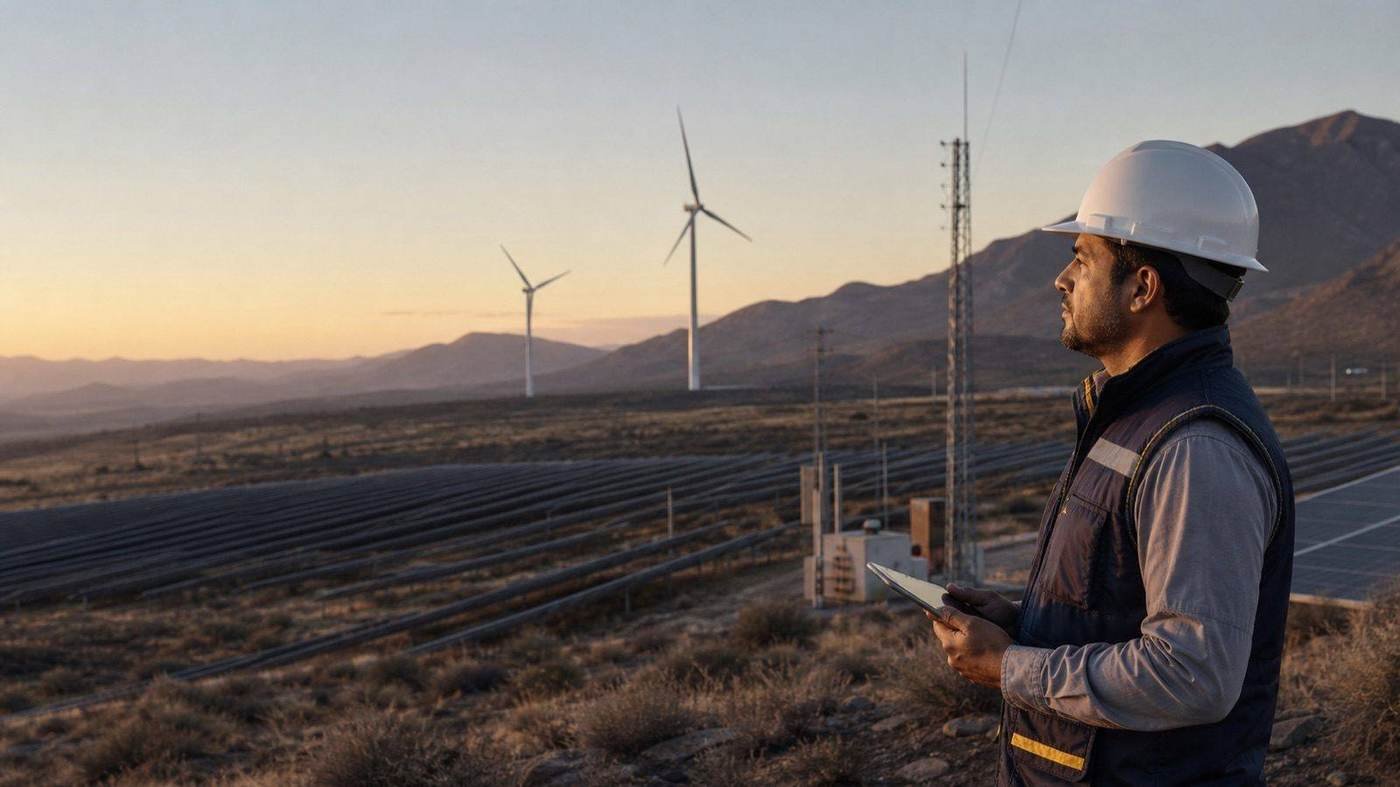 Renewable energy infrastructure at sunset