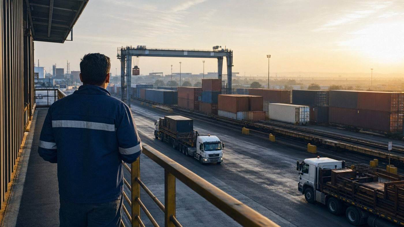 Operación logística y de comercio exterior en un patio de contenedores